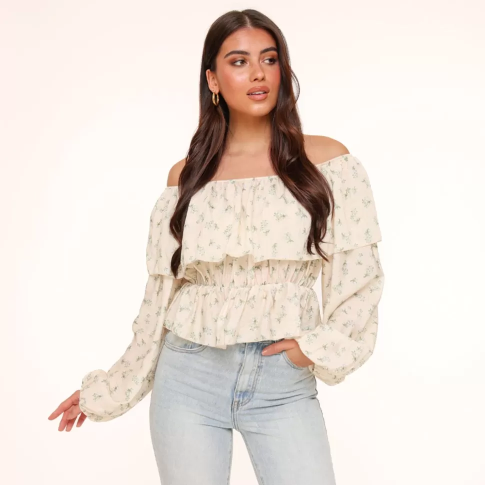 Missen Olivia & Kate Army Groene Bloemen Off Shoulder-Top