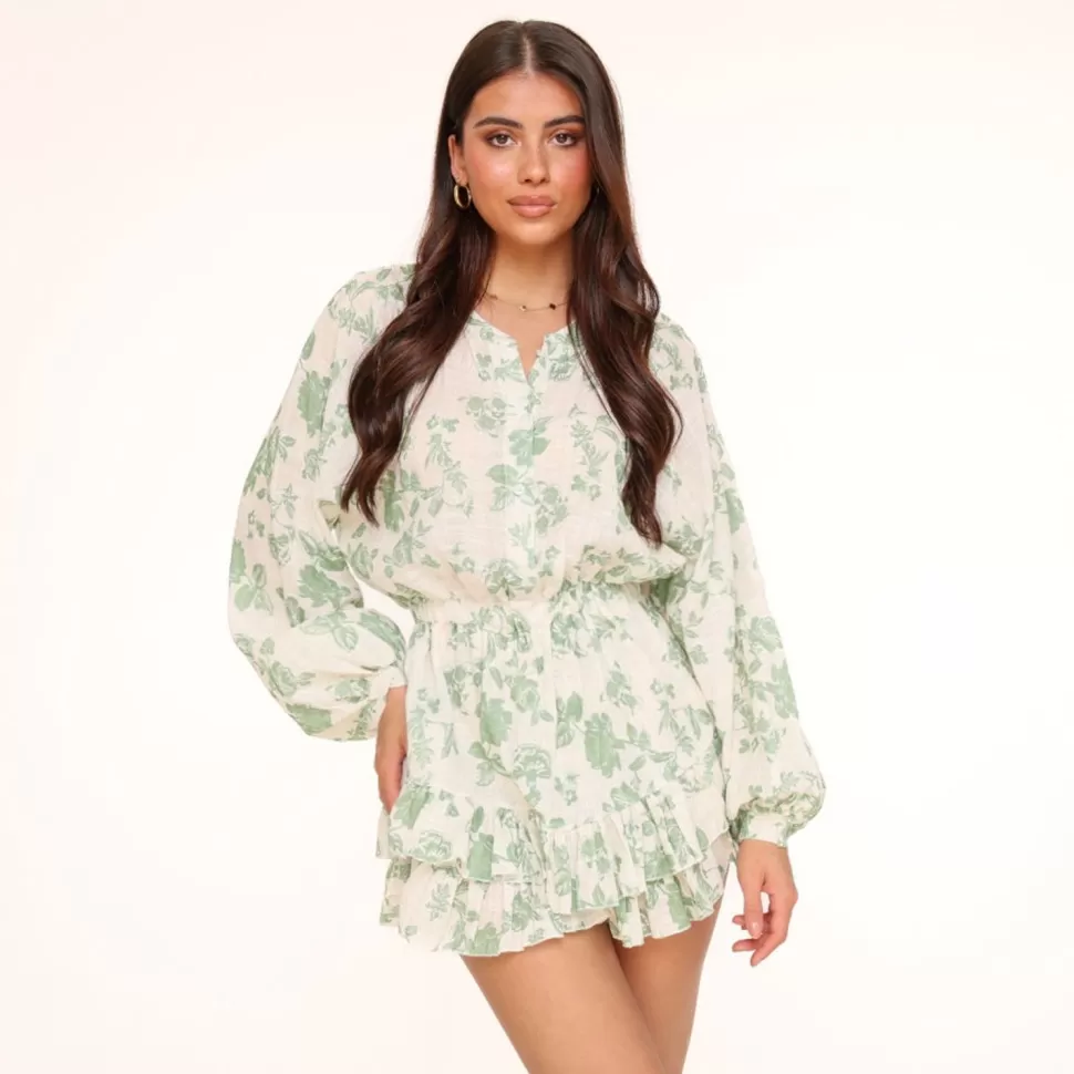 Missen Olivia & Kate Army Groene Bloemenprint-Playsuit