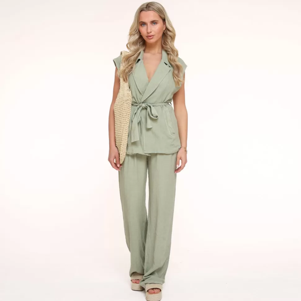 Missen Olivia & Kate Army Groene Linnen Viscose-Broek