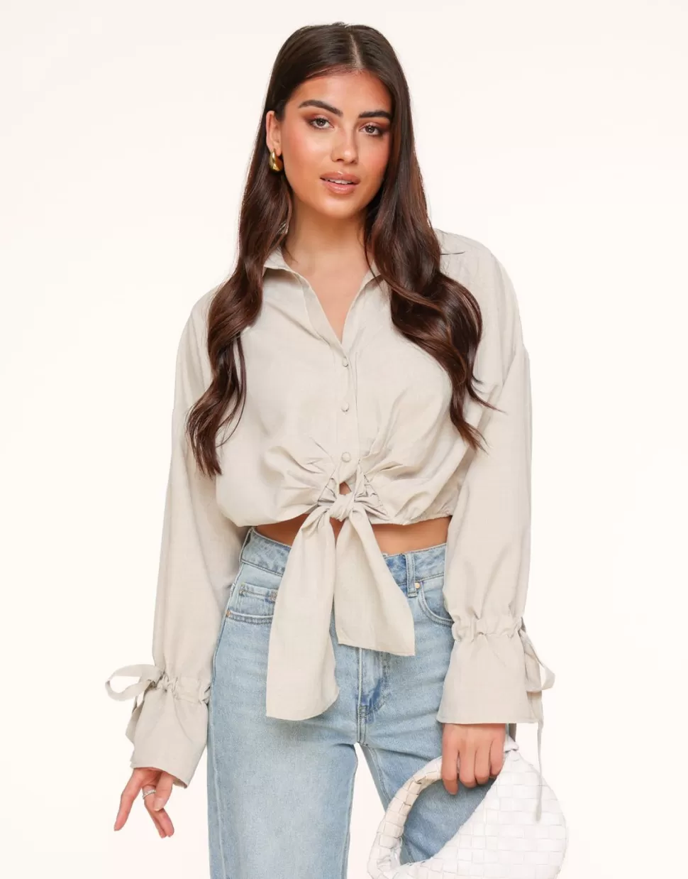 Missen Olivia & Kate Beige Gestrikte Cropped-Blouse