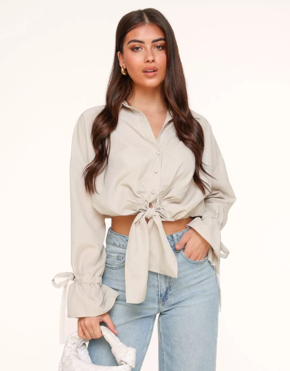 Missen Olivia & Kate Beige Gestrikte Cropped-Blouse