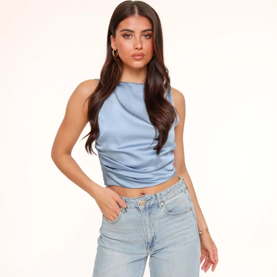 Missen Olivia & Kate Jeans Blauwe Satijnen Open Rug-Tops