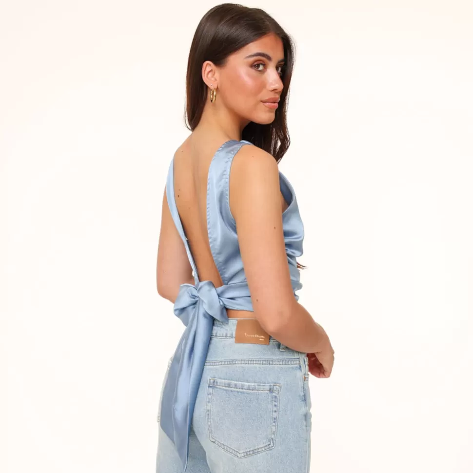 Missen Olivia & Kate Jeans Blauwe Satijnen Open Rug-Tops