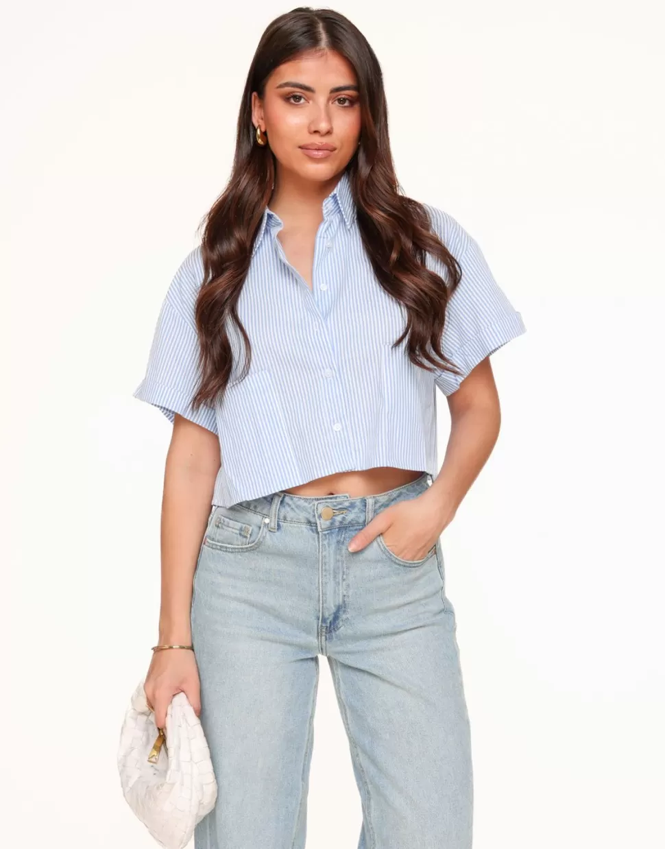 Missen Olivia & Kate Lichtblauwe Gestreepte Cropped Ss-Blouse