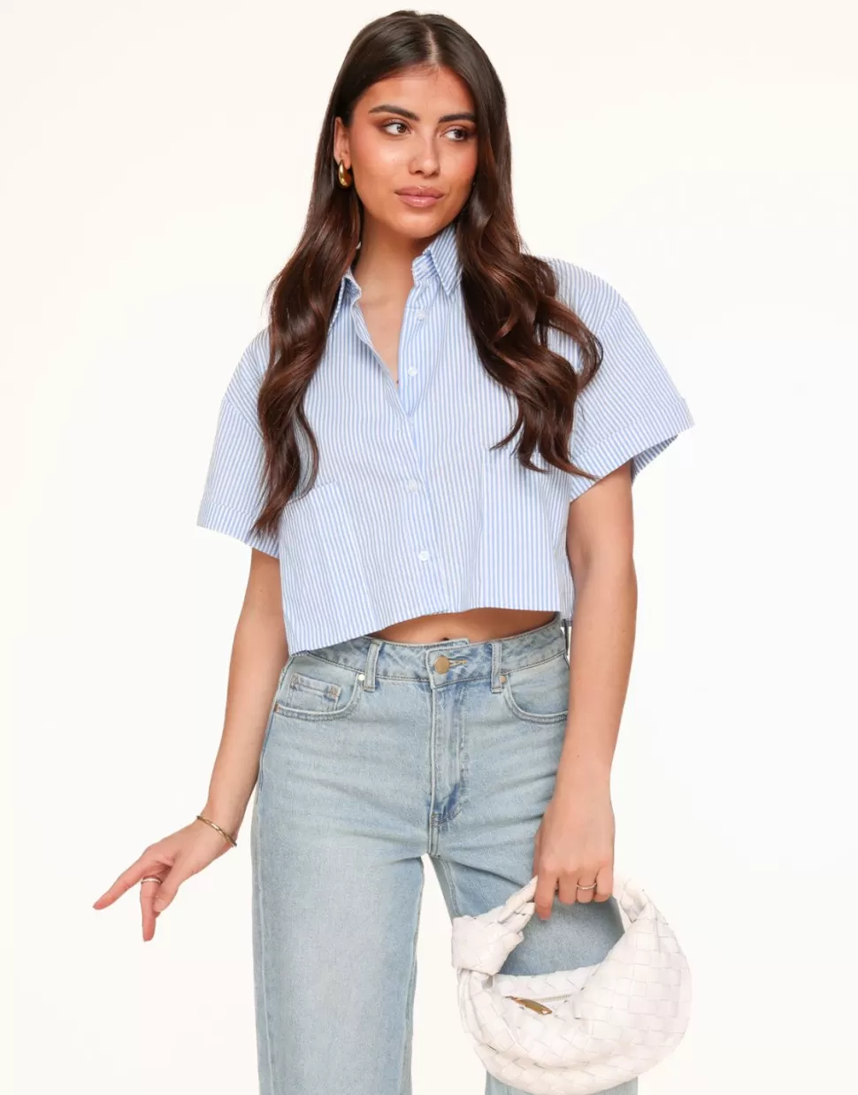 Missen Olivia & Kate Lichtblauwe Gestreepte Cropped Ss-Blouse