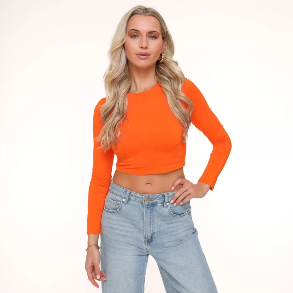 Missen Olivia & Kate Oranje Basic Ls Cropped-Top