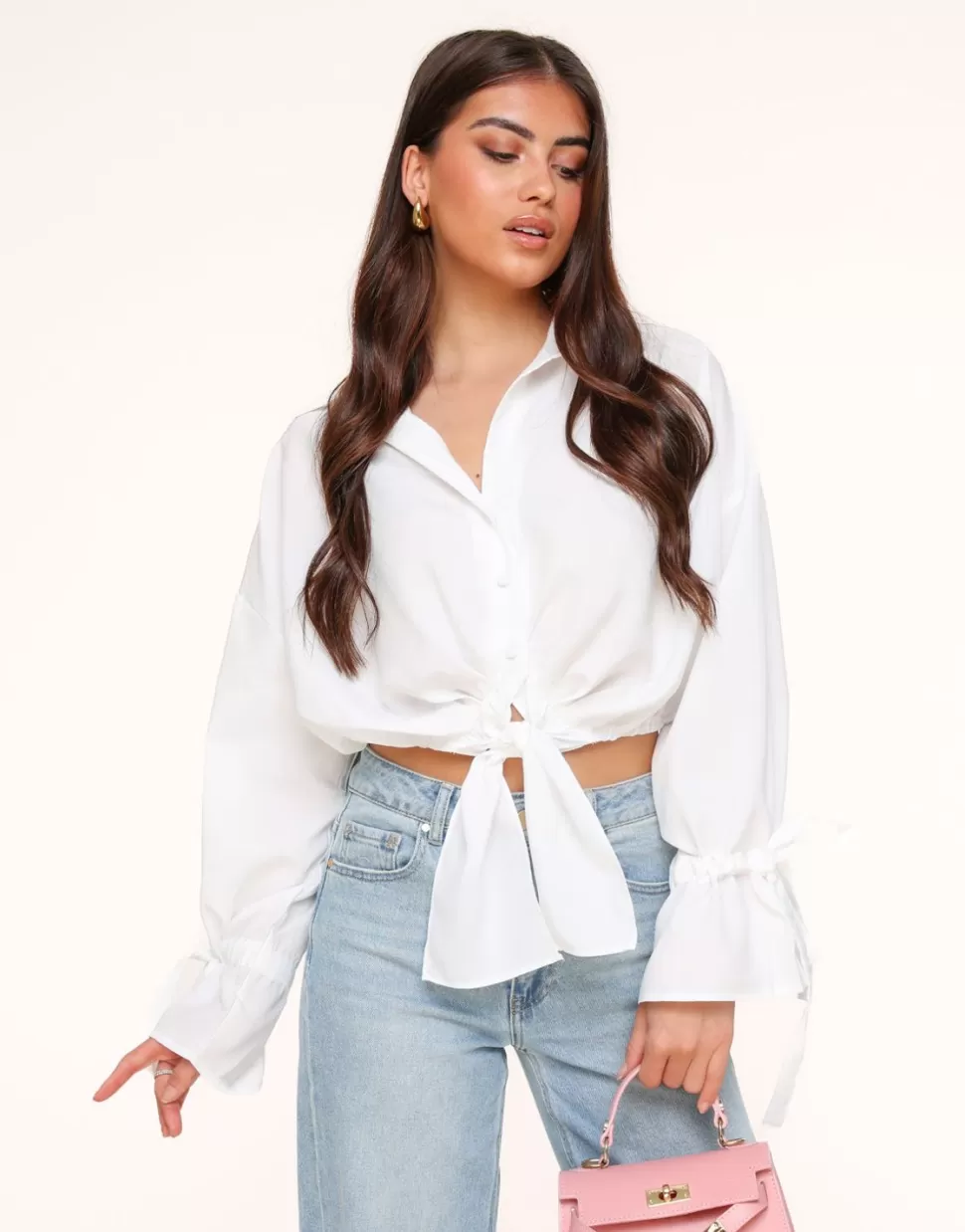 Missen Olivia & Kate Witte Gestrikte Cropped-Blouse