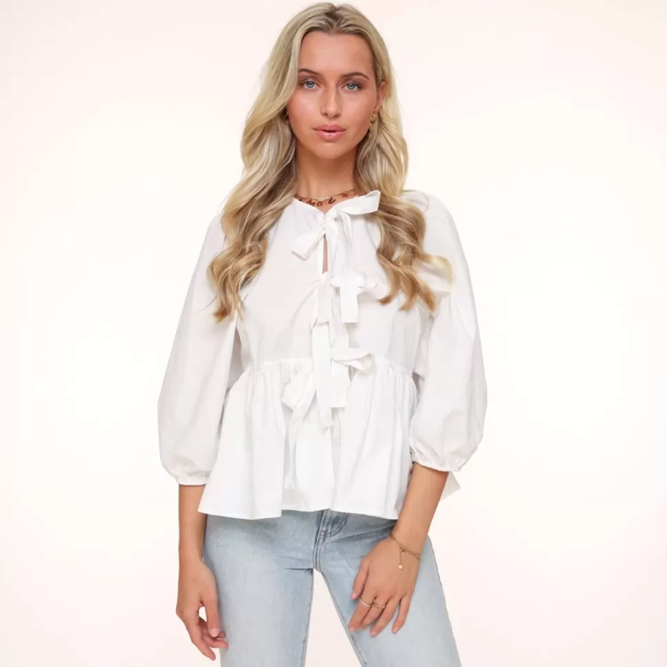 Missen Olivia & Kate Witte Strikjes 3/4 Mouwen-Blouse