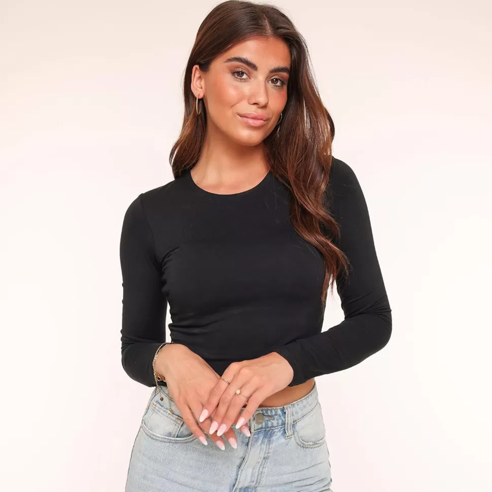 Missen Olivia & Kate Zwarte Basic Ls Cropped-Top