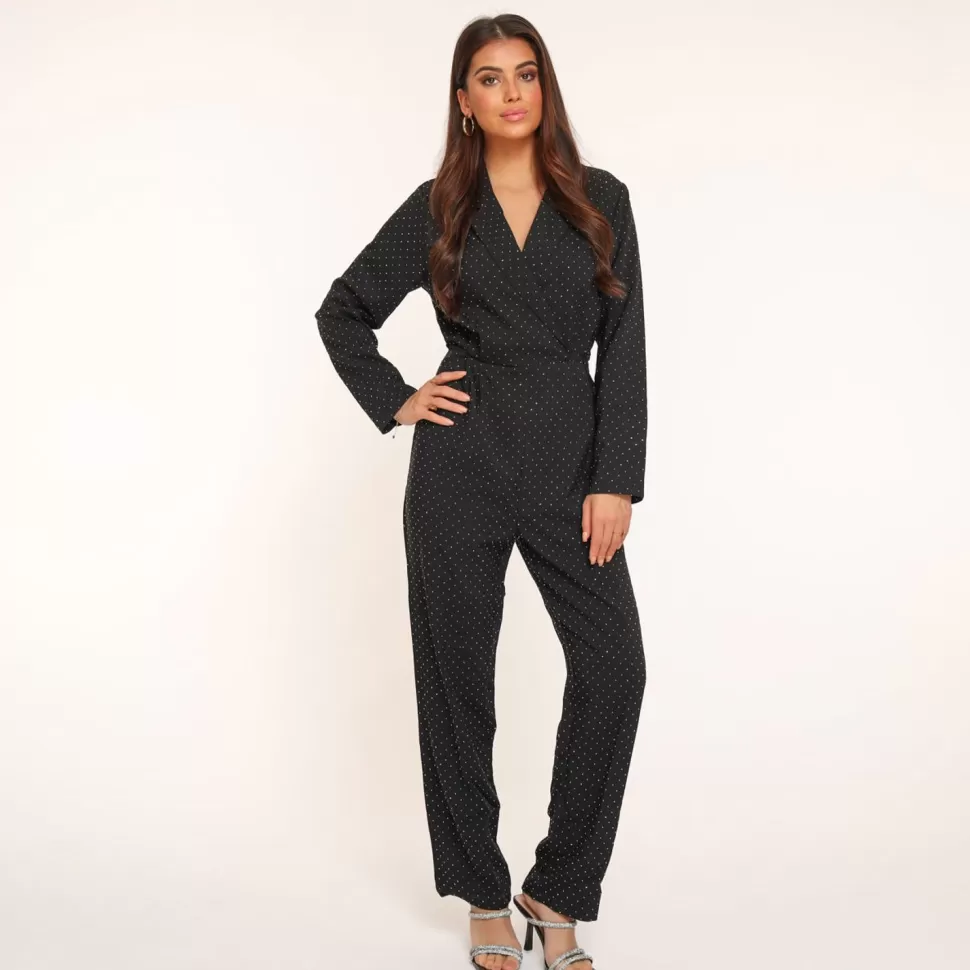 Missen Olivia & Kate Zwarte Glitter Stenen Lange Mouwen-Jumpsuit