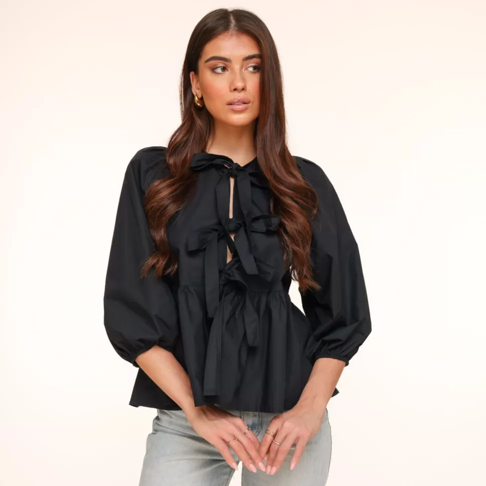 Missen Olivia & Kate Zwarte Strikjes 3/4 Mouwen-Blouse